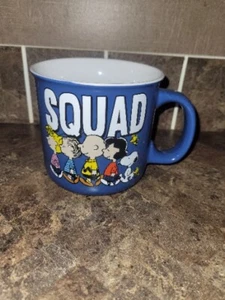 PEANUTS SQUAD Coffee Mug Cup 20oz Ceramic Blue Snoopy Charlie Brown & Gang EUC - Picture 1 of 4