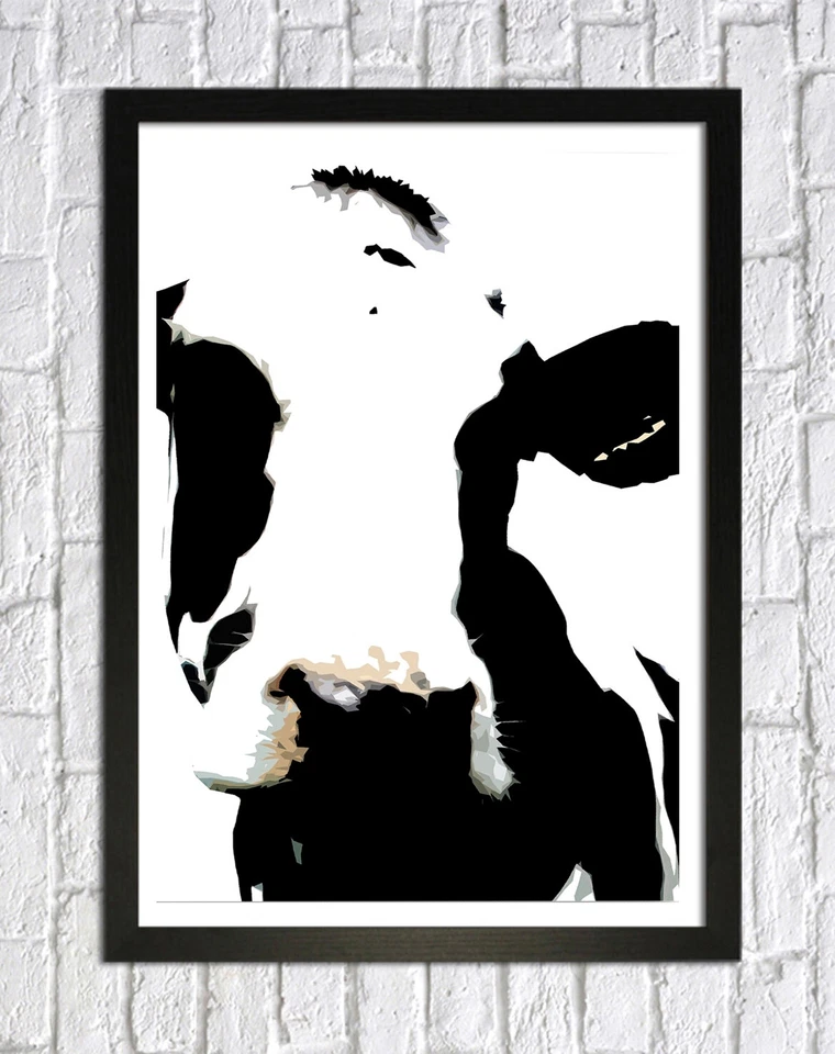 POP ART COW 1- DEEP FRAMED CANVAS SAFARI WALL ART PICTURE PRINT-  ANIMAL BLACK - Image 1 of 4