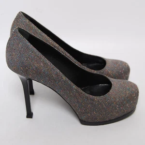 Yves Saint Laurent Tribtoo Women Gray Pumps Leather Tweed High Heel Shoes EUR 37 - Picture 1 of 5