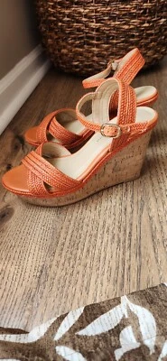 Sandalias chinas de lavandería naranja correa al tobillo corcho cuña plataforma zapatos mujeres 8,5 Foto 1 de 4
