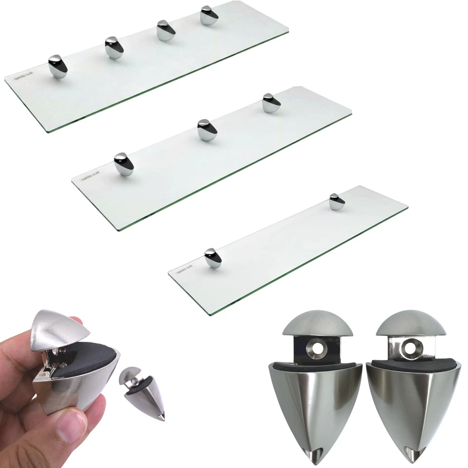 Clear Tempered Glass Shelf Panel Shelving Display Bathroom Shelves with Brackets - Image 1 of 4