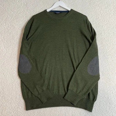 Suéter Vintage Valentino Mezcla Lana Merino Verde Oliva Codo Parche Dinero Antiguo L Foto 1 de 4