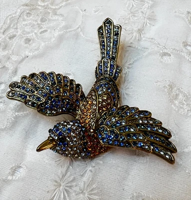 Heidi Daus Blue Bird Brooch Swarovski Crystals Approx 2.75"L Gorgeous - Image 1 of 4
