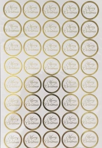 40 White Gold Foiled Merry Christmas Card Seals Craft Cardstock Stickers - Picture 1 of 1