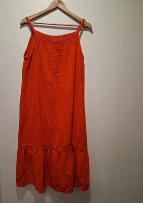 H&M Rojo Arrugado Gasa Rojo En Niveles Solero Volantes Dobladillo Boho Playa Cami Midi Talla M Foto 1 de 4