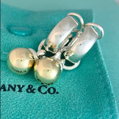 Tiffany & Co. Ball Dangle Hoop Clip-On Earrings Silver 925 18K Gold Japan [Used] - Image 1 of 4