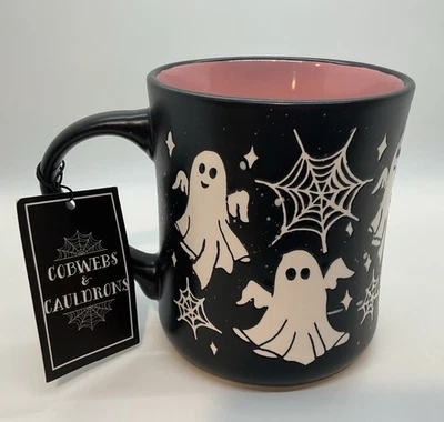 NWT Halloween Coffee Tea Mug Ghost, Spiderwebs LET’S BOO-GIE! Cobwebs - Image 1 of 4