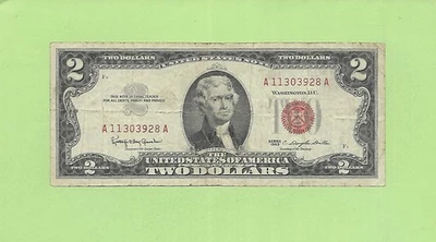 1963 $2  RED SEAL U.S. NOTE  A 1130 3928 A .... 1963 $2  A-A - Image 1 of 2