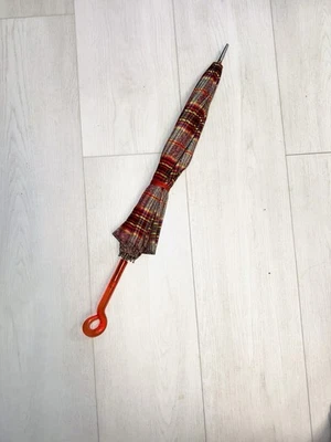 Vintage 1940’s Red Plaid Lucite Ordinate Handle Umbrella Parasol Lancaster - Image 1 of 4
