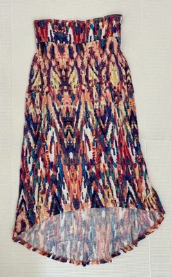 a.n.a. Women's Skirt Petite Medium High Low Peach Blue Geometric Stretch A Line - Image 1 of 4