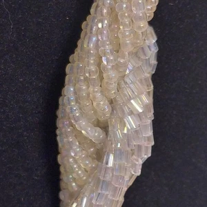 VTG White Irredescent Seed Beads Multi-Strand Twisted Rope Necklace - Picture 1 of 8