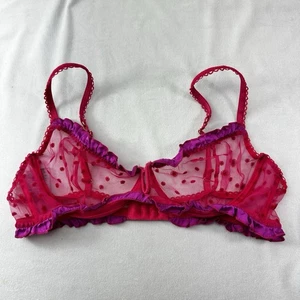 Le Petit Trou Polka Dot Bra Silk Womens Pink Frills Ruffle XL Underwire Sexy - Picture 1 of 10
