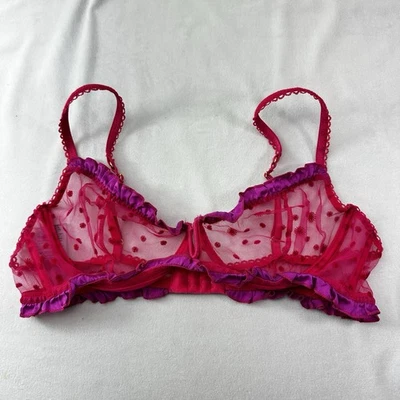 Sexy Sujetador Le Petit Trou Lunares Seda Mujer Rosa Volantes XL Con Aros Foto 1 de 4