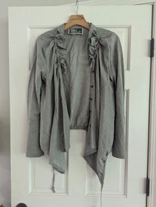 Annette Gortz Gray Black Stripped Long Sleeve Button Up Blouse Top Jacket Sz 38 - Picture 1 of 12