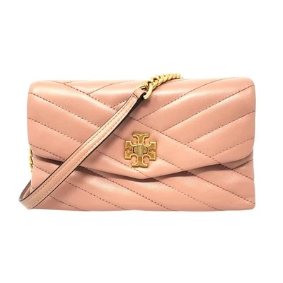 Tory Burch Kira Chevron Cadena Cartera Cartera Cuero Rosa Luna Laminado Latón 64086 Foto 1 de 4