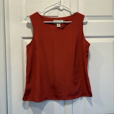 Camiseta sin mangas vintage Norton McNaughton roja oxidada 100 % seda - talla mediana Foto 1 de 4