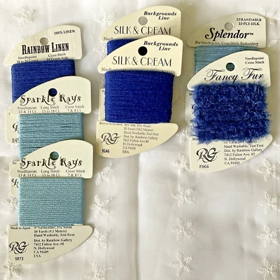 Needlepoint Embroidery Thread Collection Lot of 7 Blues Rainbow Gallery New - Image 1 of 4