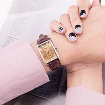 EMPORIO ARMANI WOMENS WATCH RECTANGLE BROWN LEATHER STRAP & BEIGE DIAL AR0155 UK - Image 1 of 4