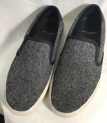 Saint Laurent Shoe Grey Wool Loafer Leather Trim In Back Rubber Sole New Size 43 - Image 1 of 4
