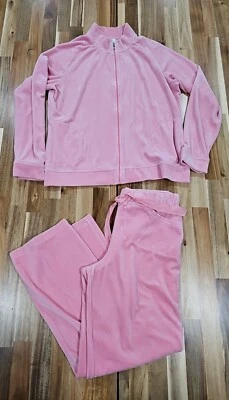 Винтажный Y2K Talbots светло-розовый велюр спортивный костюм размер маленький брюки большой молнии - Изображение 1 из 4