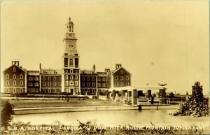 RPPC SBA Hospital Pergola, Pool Fountain Topeka Kansas Real Photo Postcard - Picture 1 of 2