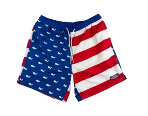 Vineyard Vines große Badekoffer Boardshorts Netzfutter patriotischer Wal USA - Bild 1 von 18
