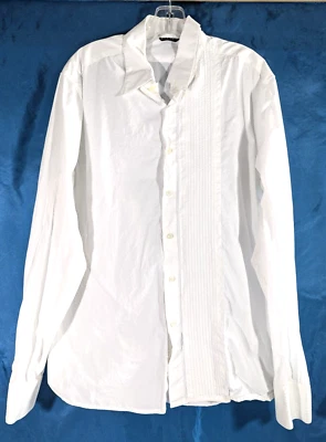 Camisa Esmoquin Sisley Para Hombres XL Blanca Algodón 12 - 1/4" Pliegues Puño Lateral Izquierdo Pliegues Foto 1 de 4