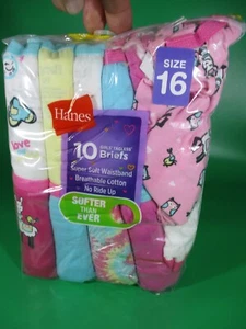 Hanes 10 Girls Tagless Briefs Super Soft Breathable Cotton NO Ride up Size 16 - Picture 1 of 2