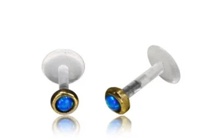 16G BIOFLEX BIOPLAST LABRET FAUX BLUE OPAL OHR LIPPE TRAGUS HELIX MONROE - Bild 1 von 1