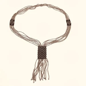 22 in Long Multi strand Beaded Necklace Metallic Gray & Black Aztec design - Picture 1 of 5