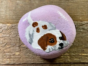 Hand Painted Rock Stone Cartoon Puppy Dog Miniature Artwork Art Collectible - Picture 1 of 3