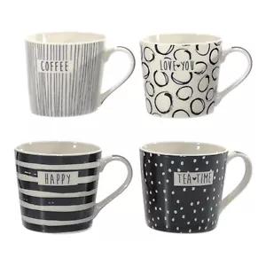 Set 4 Tazze Colazione Tisane cappuccino Grande 40 cl Porcellana bianco e nero - Foto 1 di 6