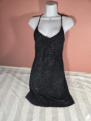 Sexy Mini Vestido De Colección Formula X con Tirantes Rave Ropa de Club Negro Plata Brillo L Foto 1 de 4