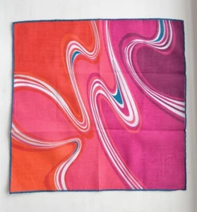 60s Fisba Stoffels psychedelic swirls in red pink Swiss cotton handkerchief MINT - Picture 1 of 7