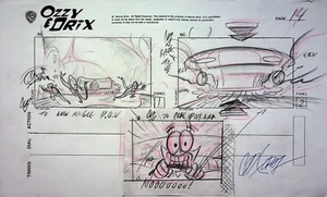 OZZY & DRIX TV 2002 Firmado por DAN KUBAT Producción Página de Guión Gráfico Dibujada a Mano #KB - Imagen 1 de 2