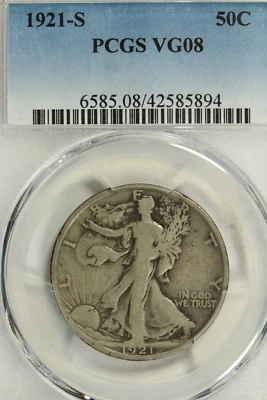 1921-S Walking Liberty Half Dollar : PCGS VG08 - Image 1 of 4
