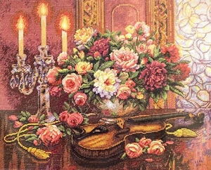 DIMENSIONS Gold Collection ROMANTIC FLORAL Counted Cross Stitch Kit Violin - Picture 1 of 3