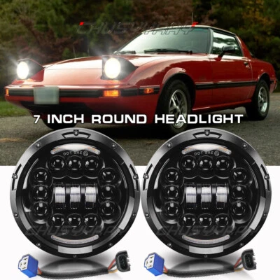 for Mazda RX-7 1979-1985 LED Headlights 7inch High-Low Beam DRL Turn Angel Eyes — 第 1/4 张图片