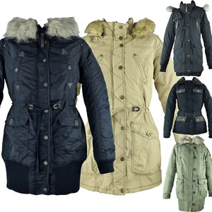 Damen Winter Jacke Parka Anorak A Form Trenchcoat Kapuze Kragen Fell - Bild 1 von 16