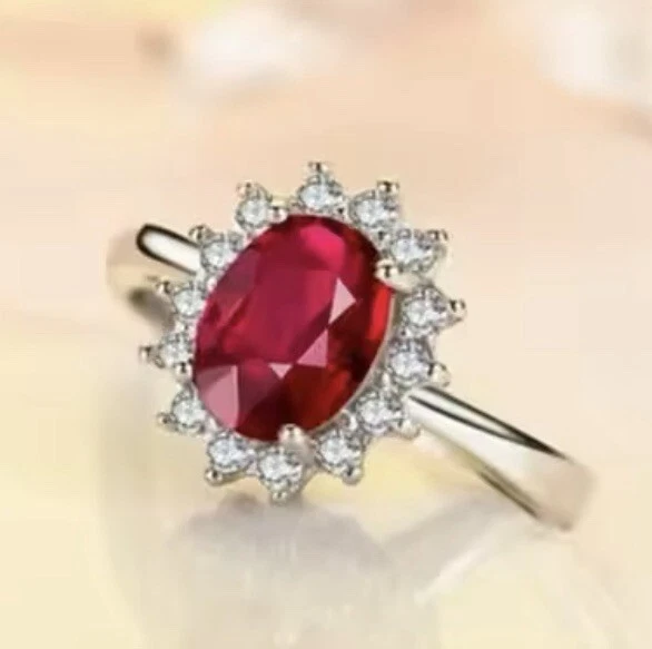 Ruby & White CZ Silver Princess Ring Size 6 - Image 1 of 1