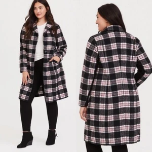Torrid NWT Black & White Plaid Top Coat Size 4 - Picture 1 of 10