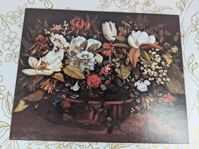 1960s Fine Art Print "Flower Basket" by Gustave Courbet Texted Lithograph Conoco - Image 1 of 4