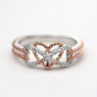 Elegant 925 Silver Women Cubic Zirconia Heart Bow Rings Wedding Jewelry Gifts