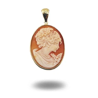 Ciondolo Cammeo classico volto di donna argento 925 dorato gioiello artigianale - Immagine 1 di 4