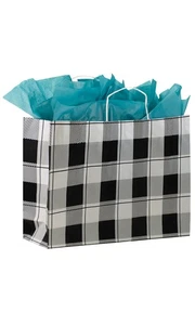 SSWBasics- Large Buffalo Check Paper Shopping Bags - Case of 100 Paper Bags - Picture 1 of 1