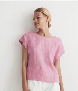 Madewell 100% Linen Square-Back Oversized Pink Crewneck Top Size XL - Imagen 1 de 9