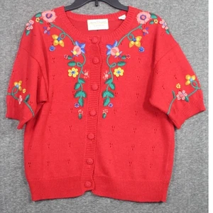 VTG Marisa Christina Classics Size Large Cardigan Red Sweater Floral - Picture 1 of 6