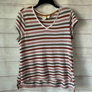 C&C California Multi-Colored Striped Linen Shirt Short Sleeve Size Large - Picture 1 of 12