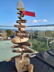 WOODEN ORNAMENT TREE HANDMADE DEVON RUSTIC SHABBY CHIC UNIQUE DECOR CHRISTMAS  - Picture 1 of 6