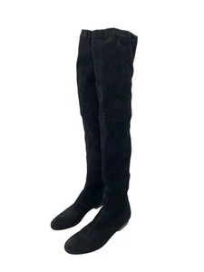 Robert Clergerie Suede Over the Knee High Black Boots Low Heel Chic - Size EU 40 - Picture 1 of 6